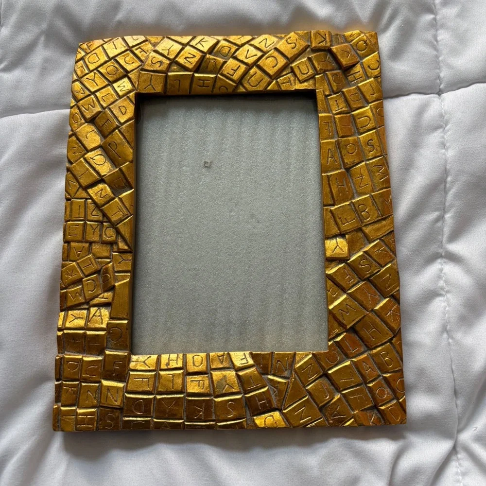 Vintage Gold Alphabet Tile Mosaic Photo Frame 5x7 Eclectic Home Decor Teacher